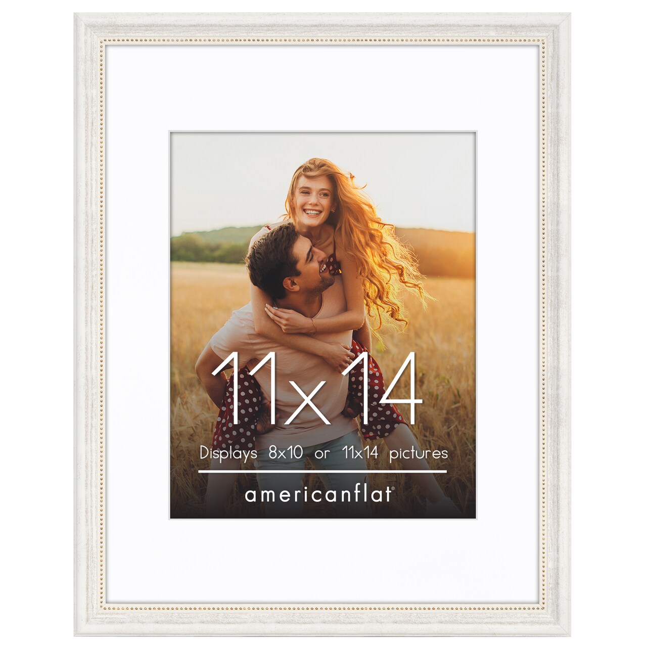 Americanflat Vintage Frames - Picture Frame with Beaded Accents - Use with Included Mat - Distressed Finish